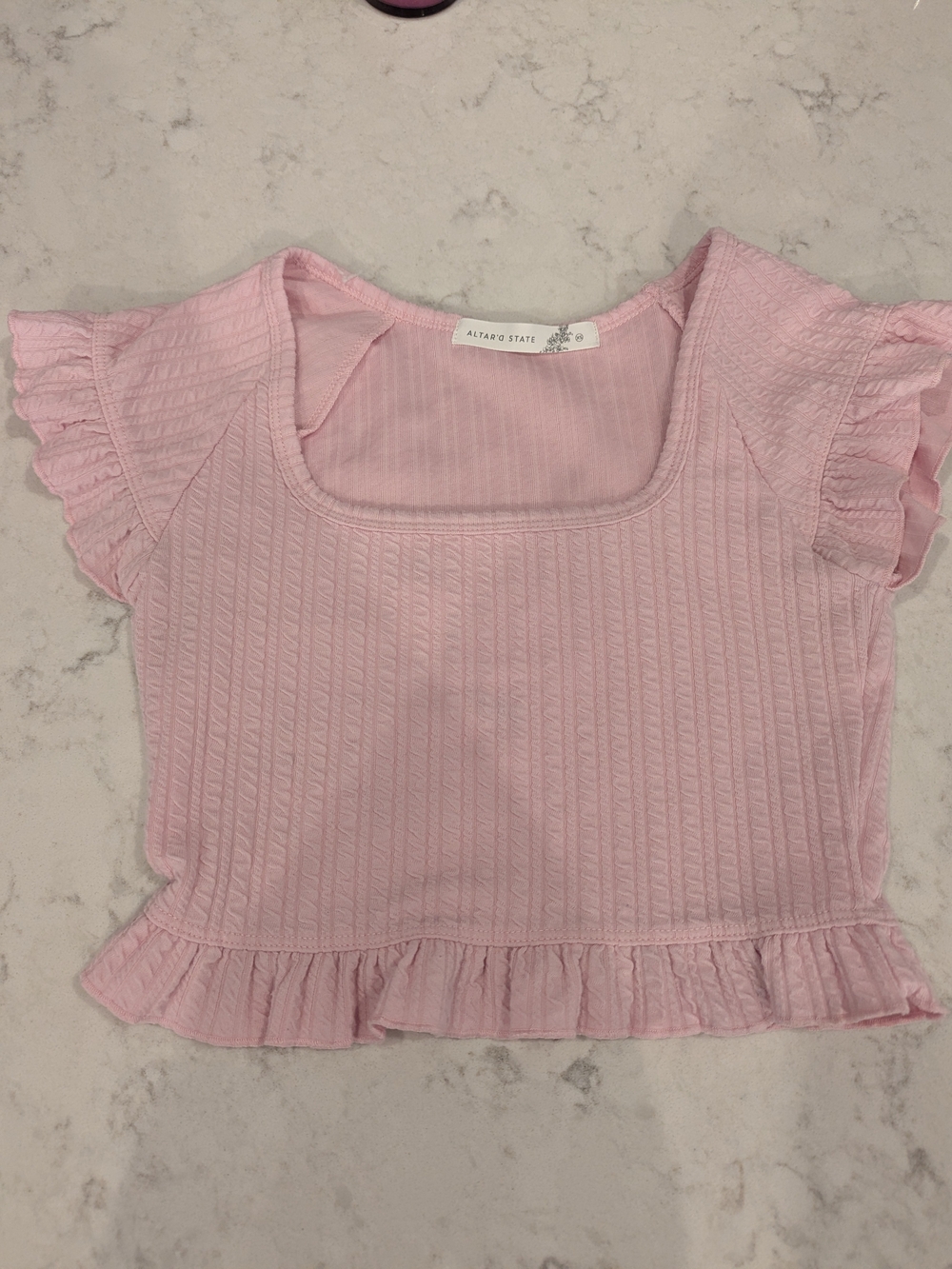 Altar'd State Soft Pink Ruffle Square Neck Crop Top